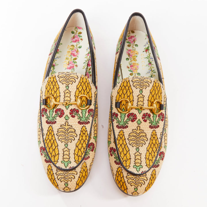 GUCCI 2019 Jordaan Garden Livia Carpenzano Pineapple canvas horsebit loafer EU37