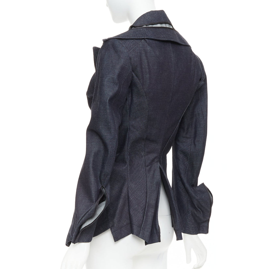 JUNYA WATANABE 2006 indigo blue denim scrunch gathered deconstructed blazer S