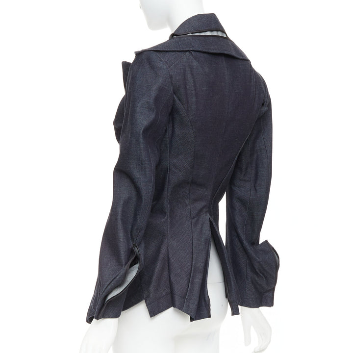 JUNYA WATANABE 2006 indigo blue denim scrunch gathered deconstructed blazer S
