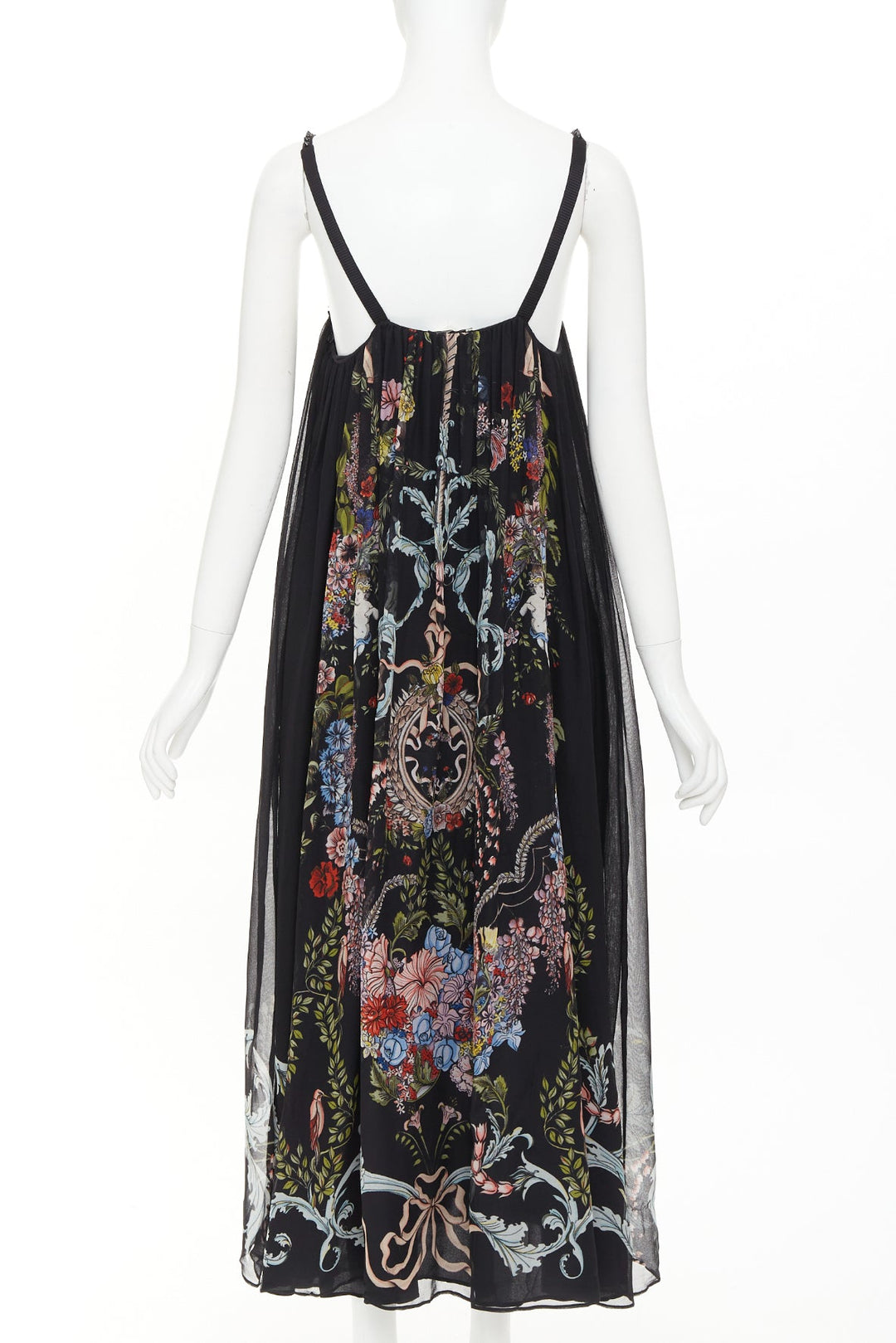 rare FENDI 2017 Riwau Blazon Cherub Gauze black silk empire gown dress FR38 M