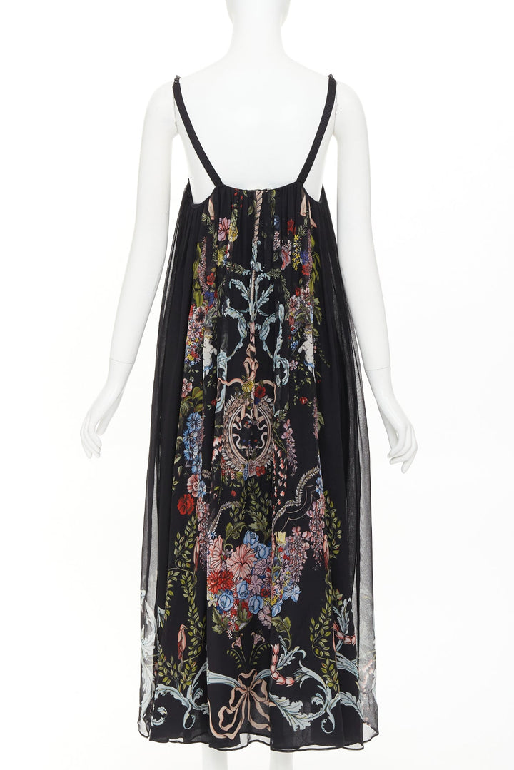 rare FENDI 2017 Riwau Blazon Cherub Gauze black silk empire gown dress FR38 M
