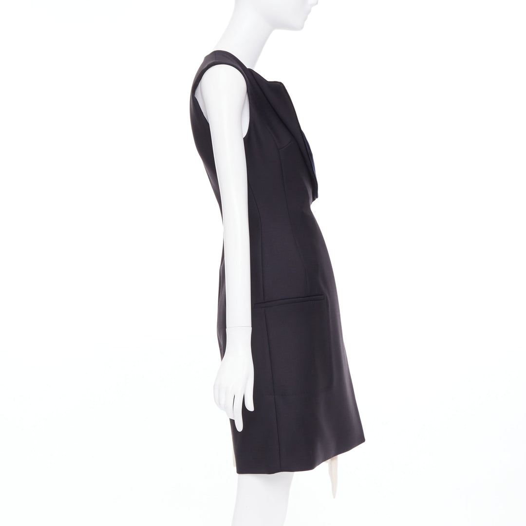 CHRISTIAN DIOR 2013 Raf Simons black white velvet lapels asymmetric dress FR36 S