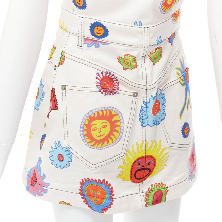 LOUIS VUITTON 2023 Yayoi Kusama Sun Faces white denim monogram zip dress FR34 XS