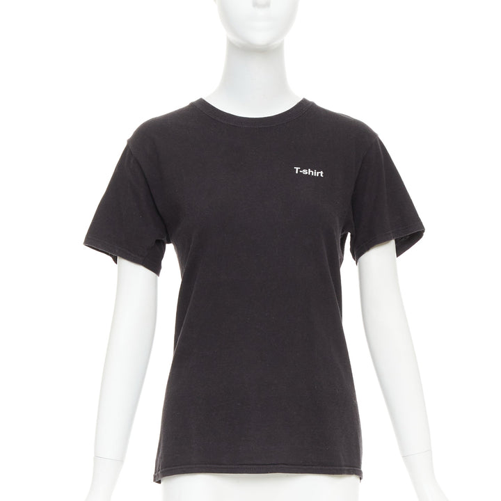 VETEMENTS 2017 black cotton white fonts explanation crew neck T-shirt