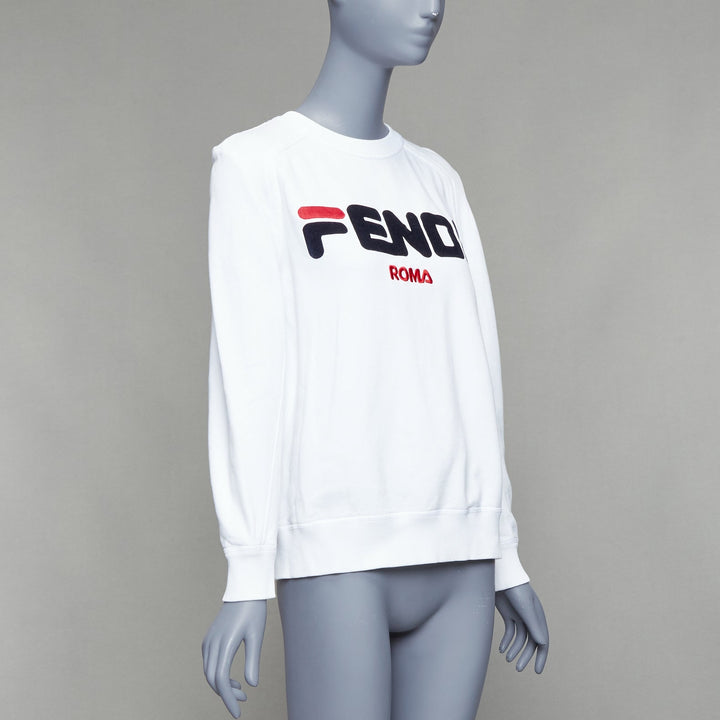 FENDI Fila Mania 2019 Roma logo white cotton crew pullover top S