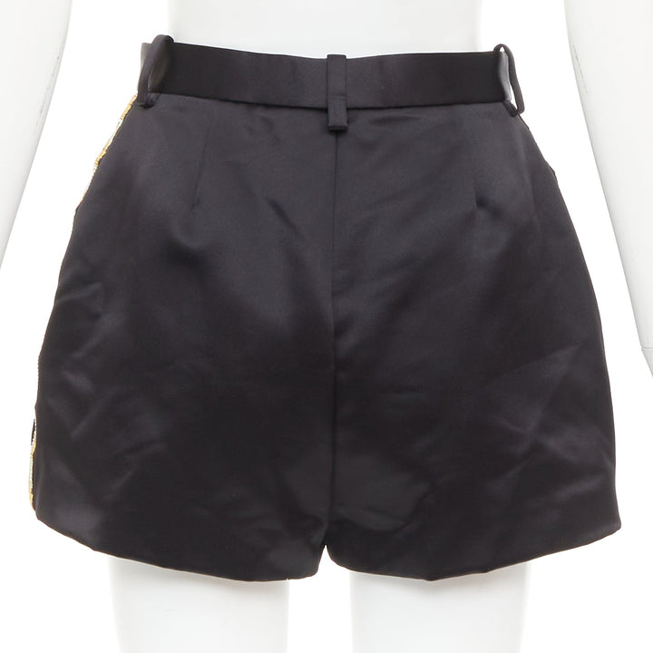 VERSACE black gold Greca embroidered crystal trim mini short shorts IT40 S