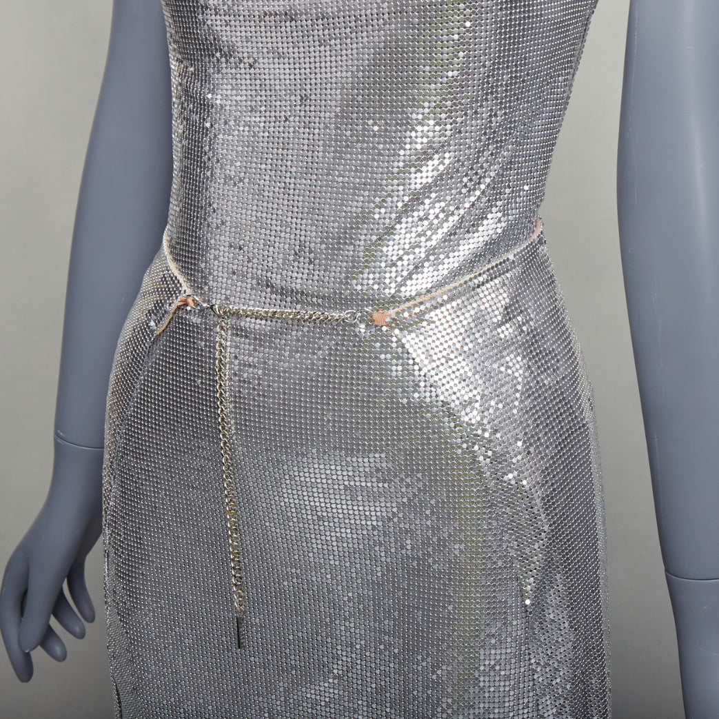 POSTER GIRL Adrianne 100% aluminium silver chainmail top skirt dress XS