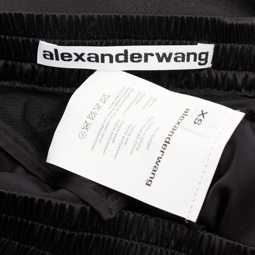 ALEXANDER WANG 2021 100% silk  black mesh V logo cut out relaxed lounge pants XS