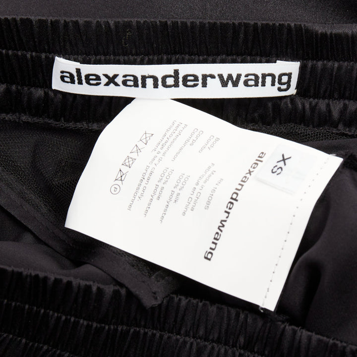 ALEXANDER WANG 2021 100% silk  black mesh V logo cut out relaxed lounge pants XS