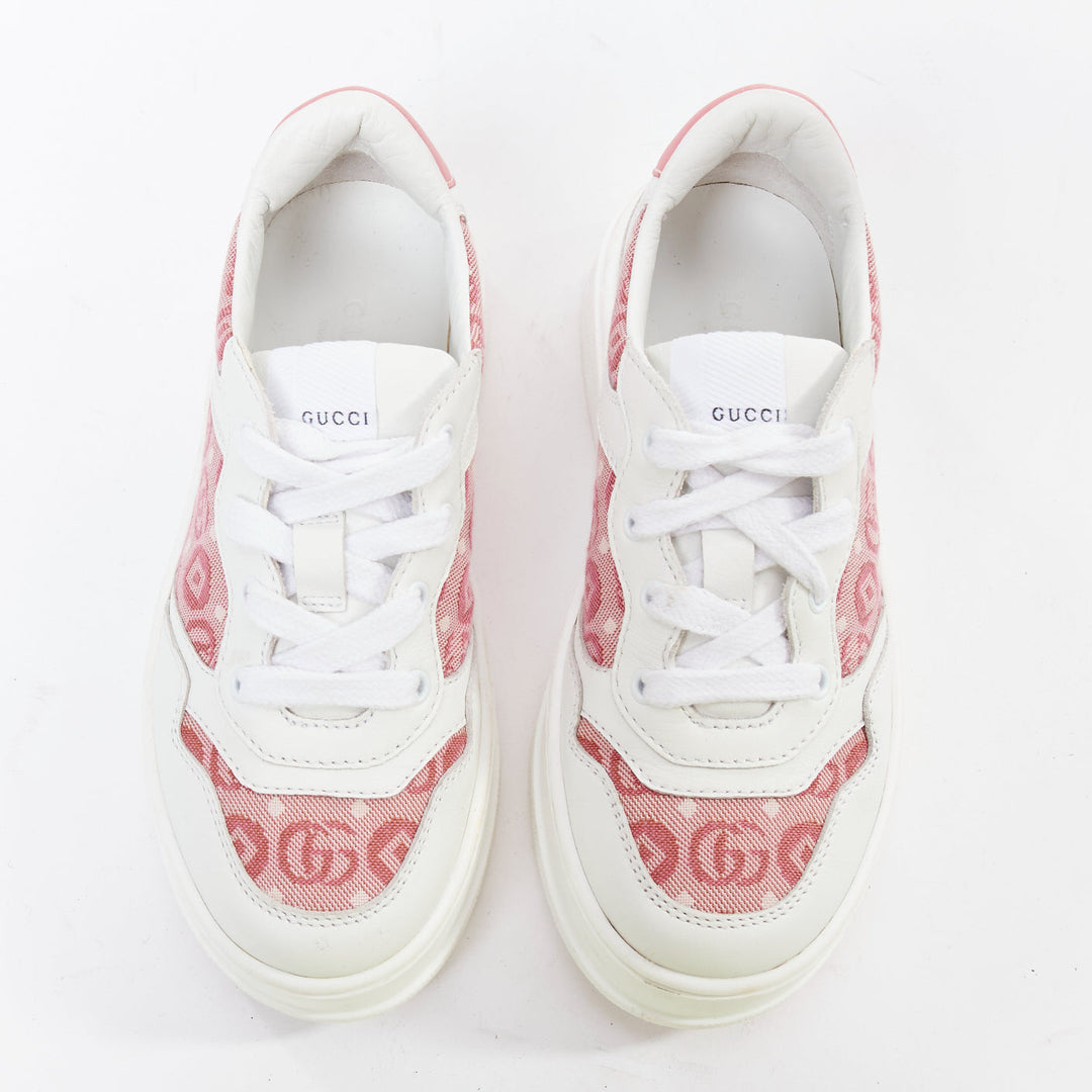 GUCCI KIDS pink white leather fabric GG monogram interlocking sneakers EU29
