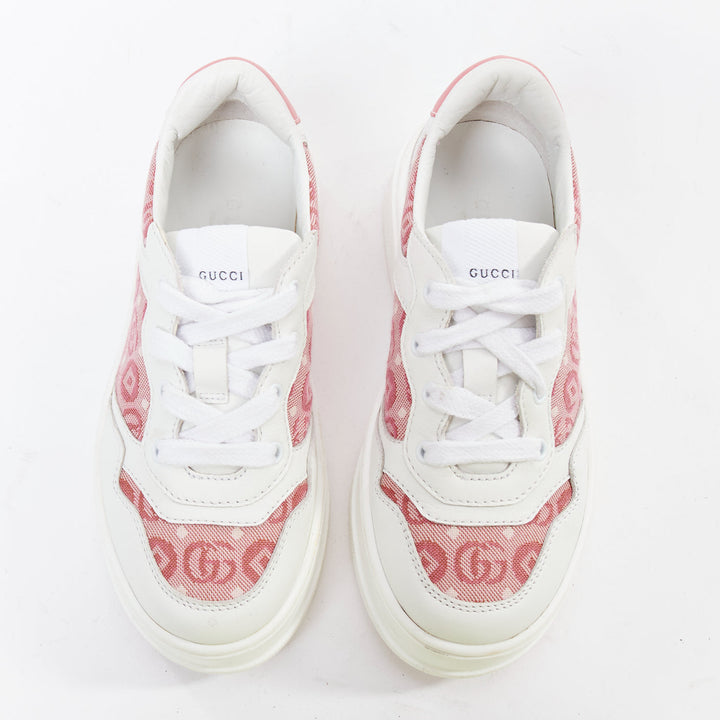 GUCCI KIDS pink white leather fabric GG monogram interlocking sneakers EU29
