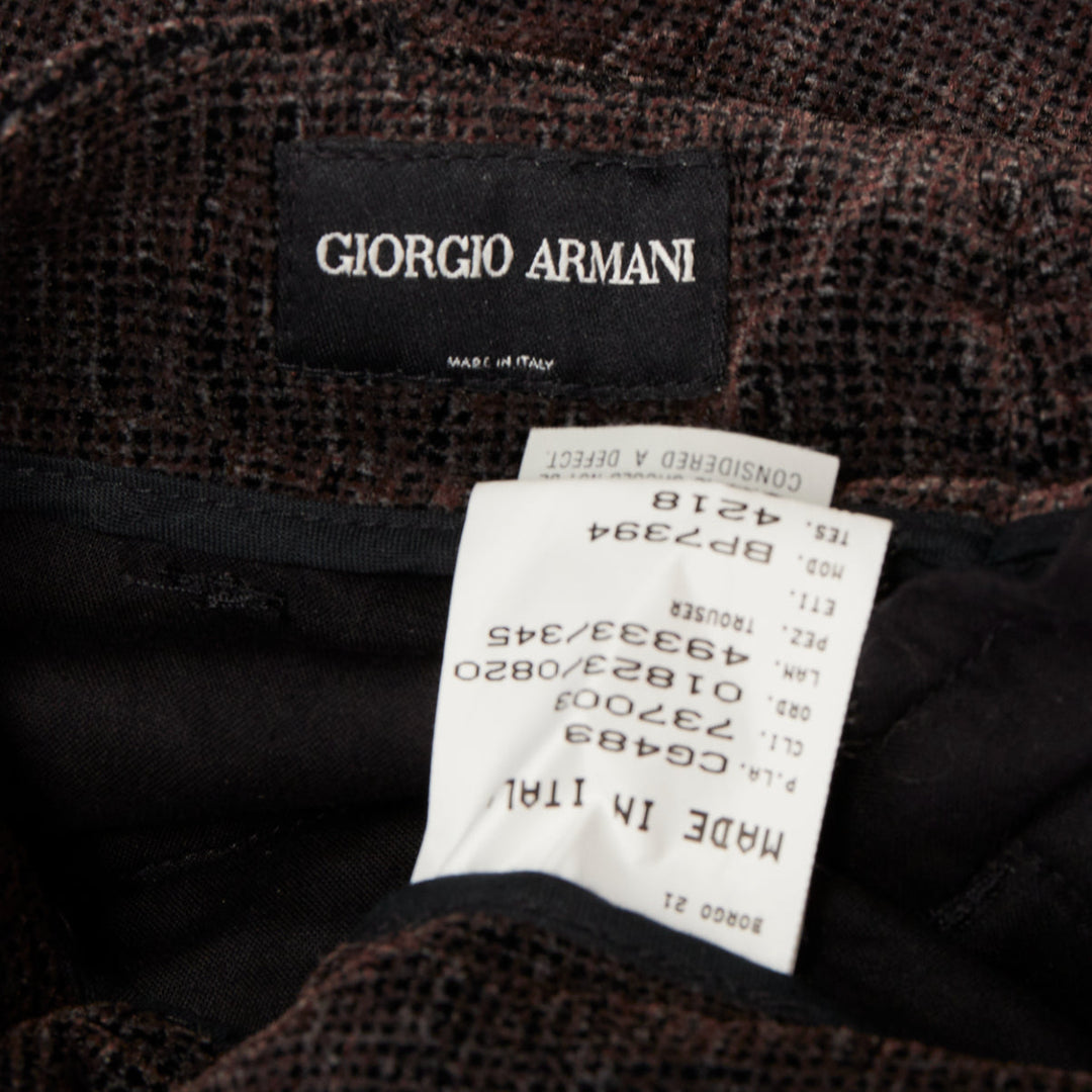 GIORGIO ARMANI dark brown grey velvet textured  wide leg cropped pants IT46 S