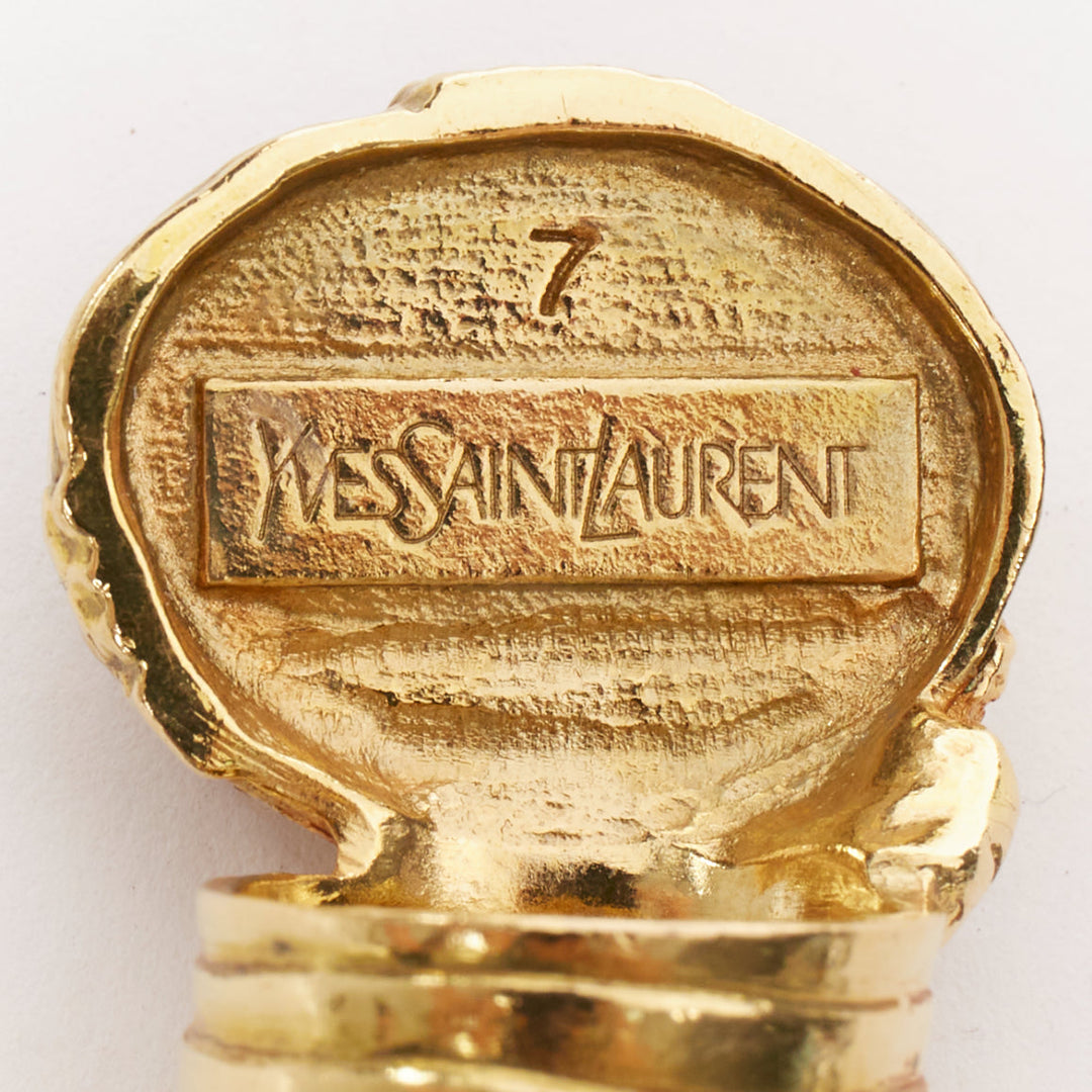 YVES SAINT LAURENT YSL Arty gold tone blue lapis foil enamel cabochon ring US7