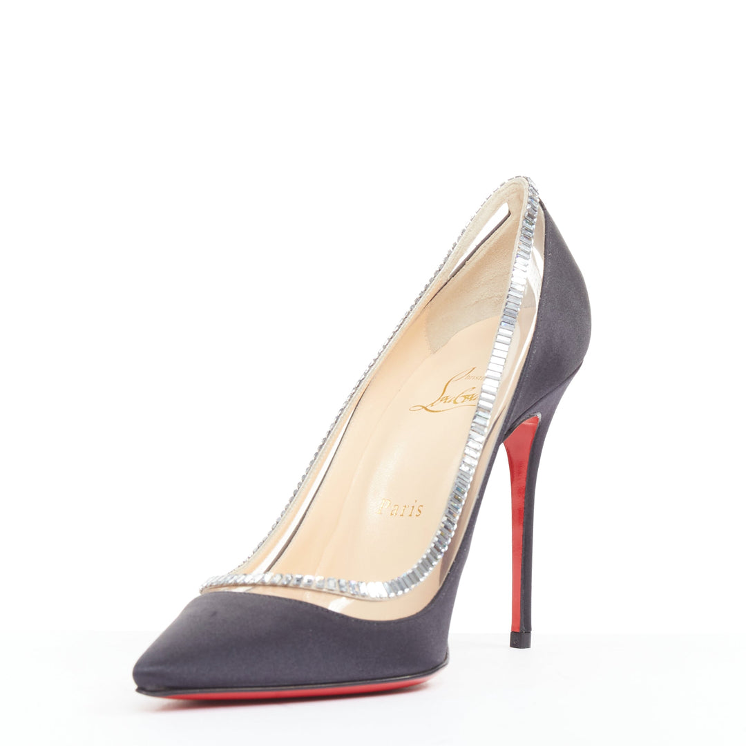 CHRISTIAN LOUBOUTIN Paulina Strass 100 Crepe Satin baguette crystal pumps EU37.5
