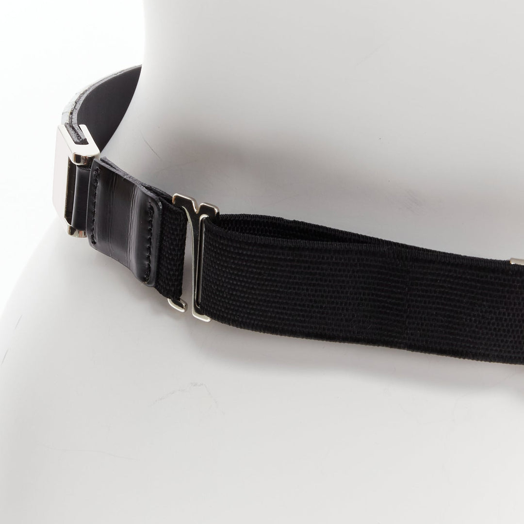 TOGA ARCHIVES silver mirrored acrylic tiles black leather elasticated belt