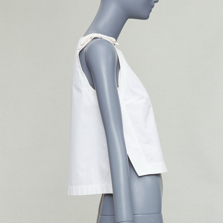 FENDI cream cotton bow shoulders square neck flare top IT36 XXS
