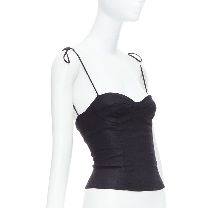 REFORMATION Set 3 top black linen sweetheart US0 drape cami XS ruched tank US2 S