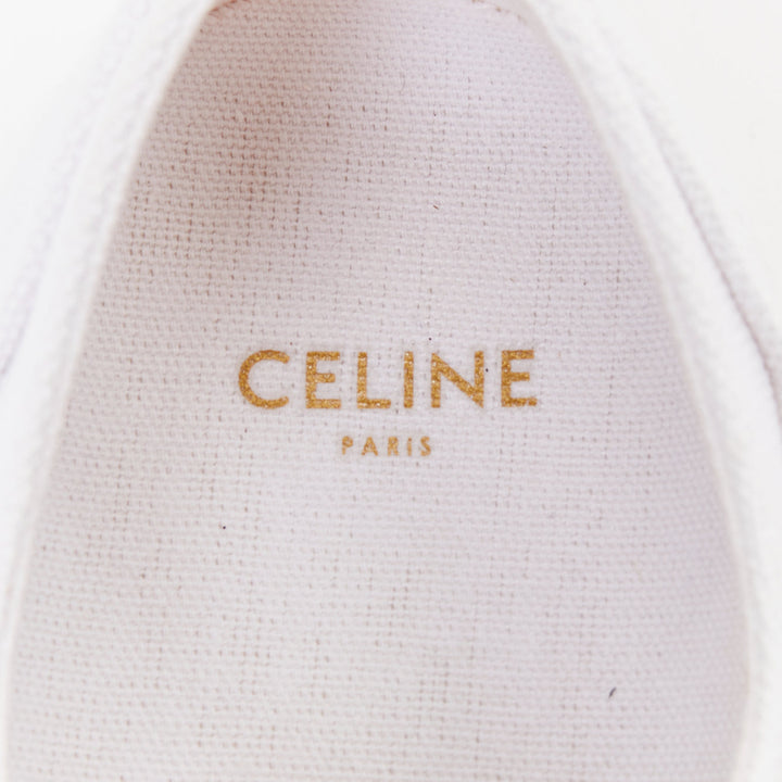 CELINE Jane Low optic white canvas leather triomphe logo platform sneakers EU35