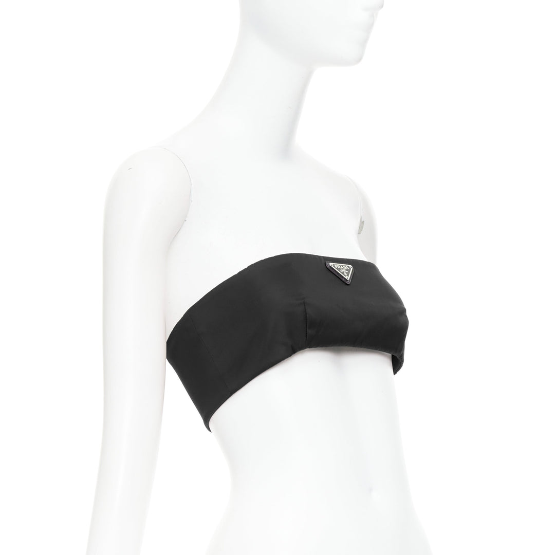 PRADA Re-Nylon black triangle logo plate strapless bustier tube top IT42 M