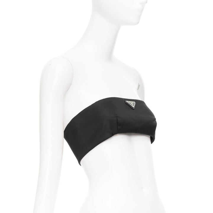 PRADA Re-Nylon black triangle logo plate strapless bustier tube top IT42 M