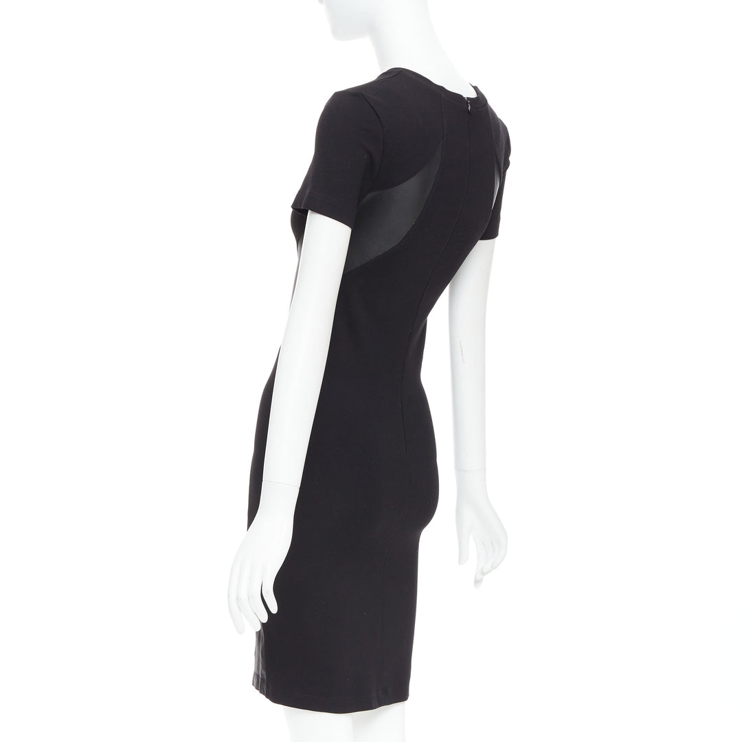 MCQ ALEXANDER MCQUEEN black leather panel fitted bodycon dress S