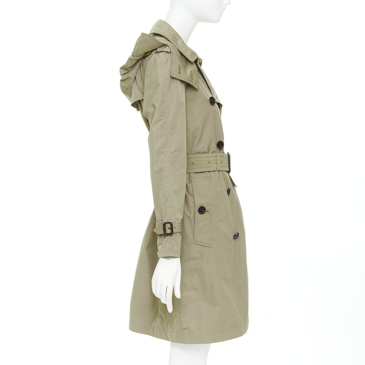 BURBERRY Amberford beige nylon tafetta House Check hooded trench coat IT38 XS