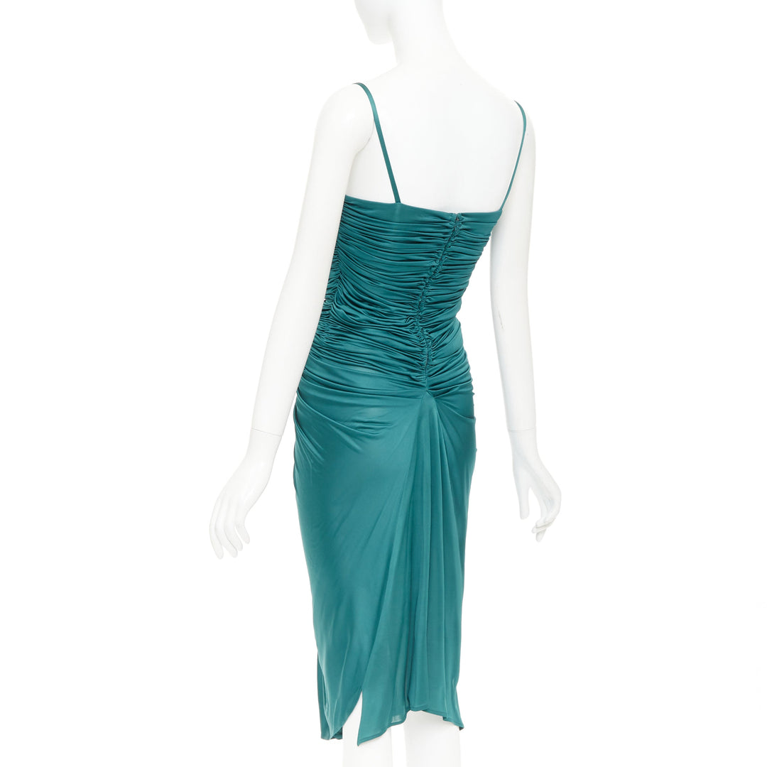 SOPHIA KOKOSALAKI teal green viscose silk grecian drape cut out dress IT38 XS