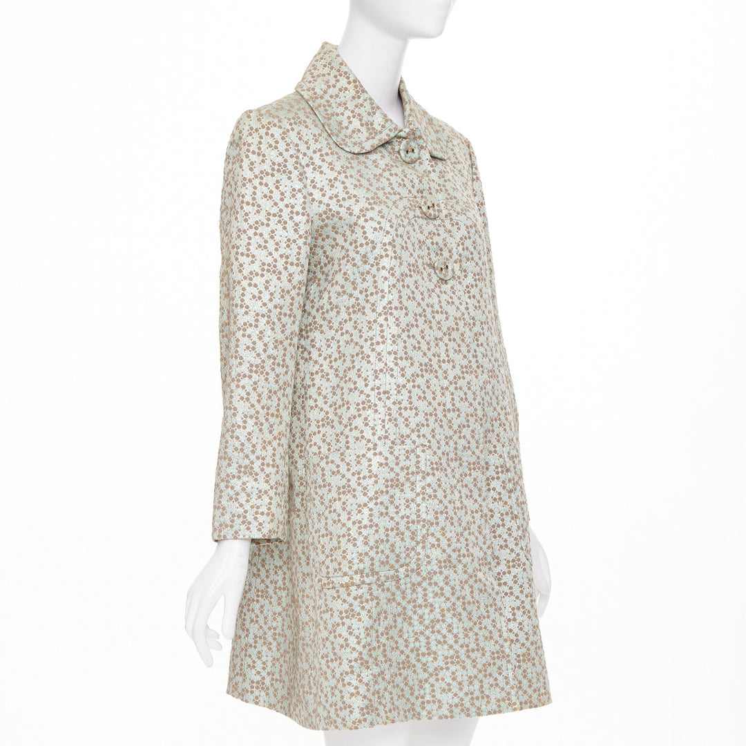 KENZO Vintage green gold metallic floral patterned jacquard coat IT38 XS