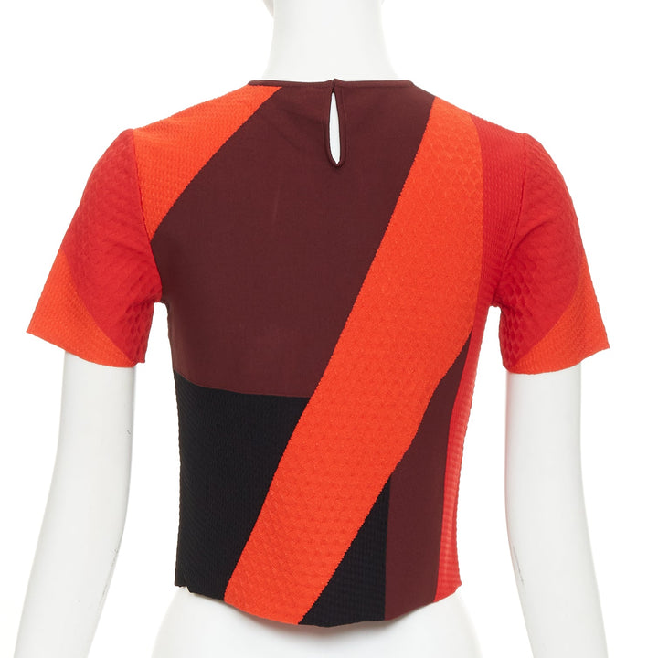 ALEXANDER MCQUEEN red colorblock mixed stitch short sleeve crop knit top XS