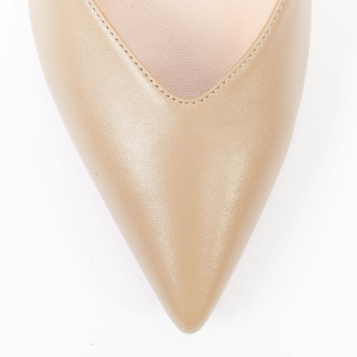 GIANVITO ROSSI dark beige leather V vamp point toe pumps EU37.5