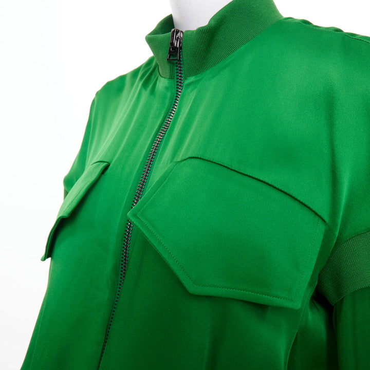 TOM FORD kelly green satin panel long sleeve zip up cropped bomber jacket FR36 S