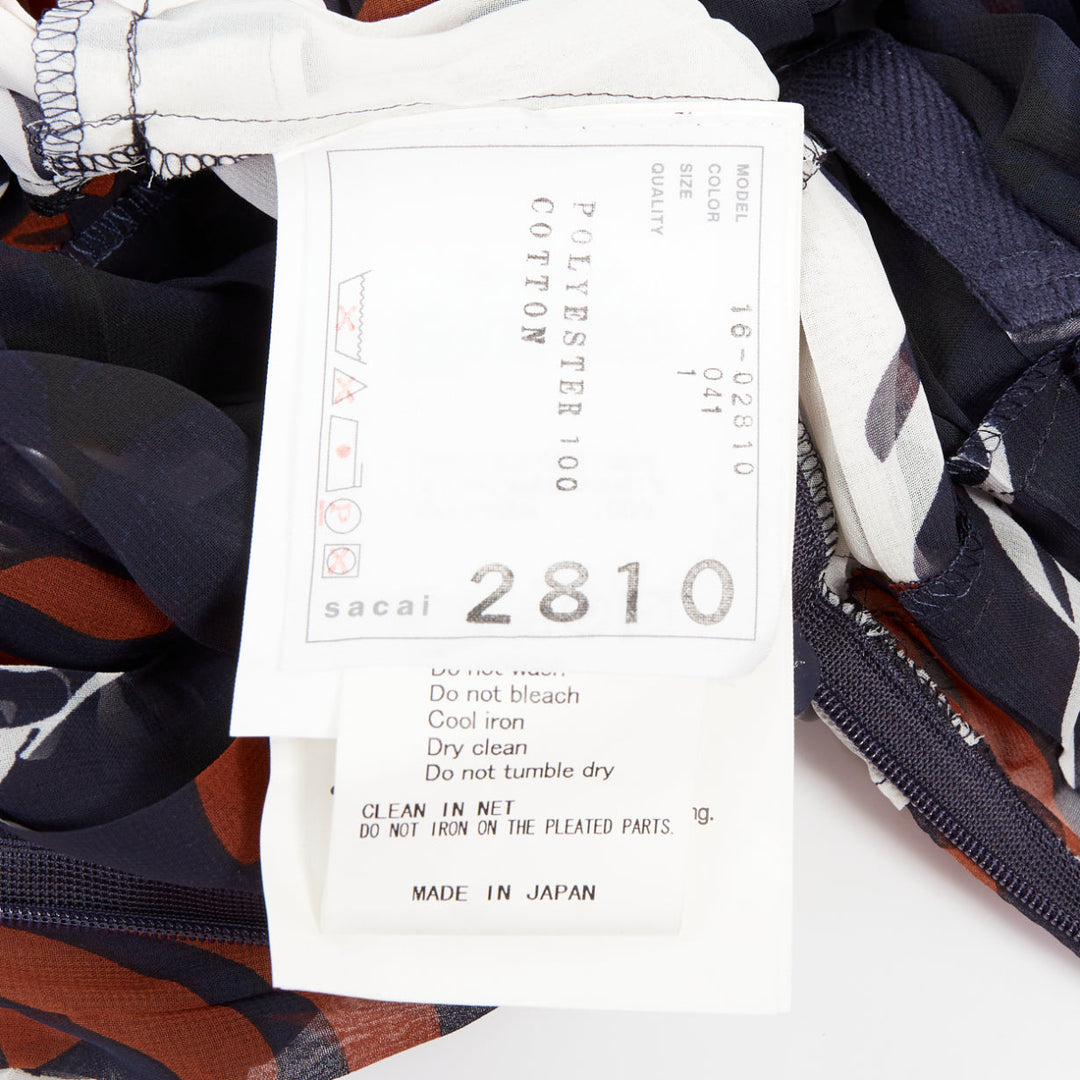 SACAI 2016 navy orange white printed pleated cotton eyelet belt skirt JP1 S