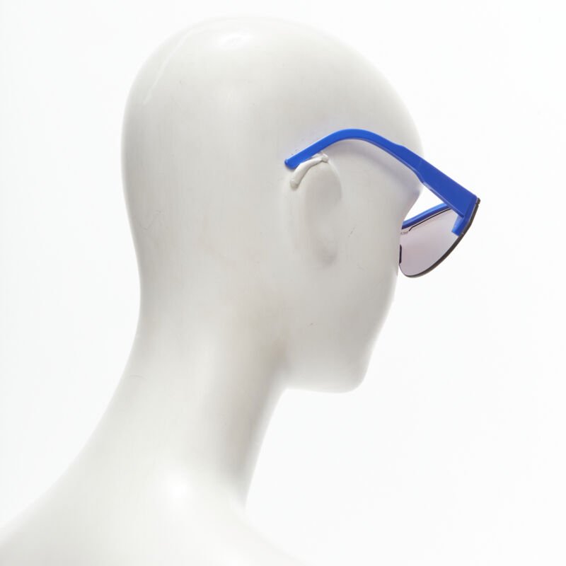 Female mannequin wearing Balenciaga by Demna BB0004SA Blue Acetate Women Sunglasses in Size  | Available at JHROP