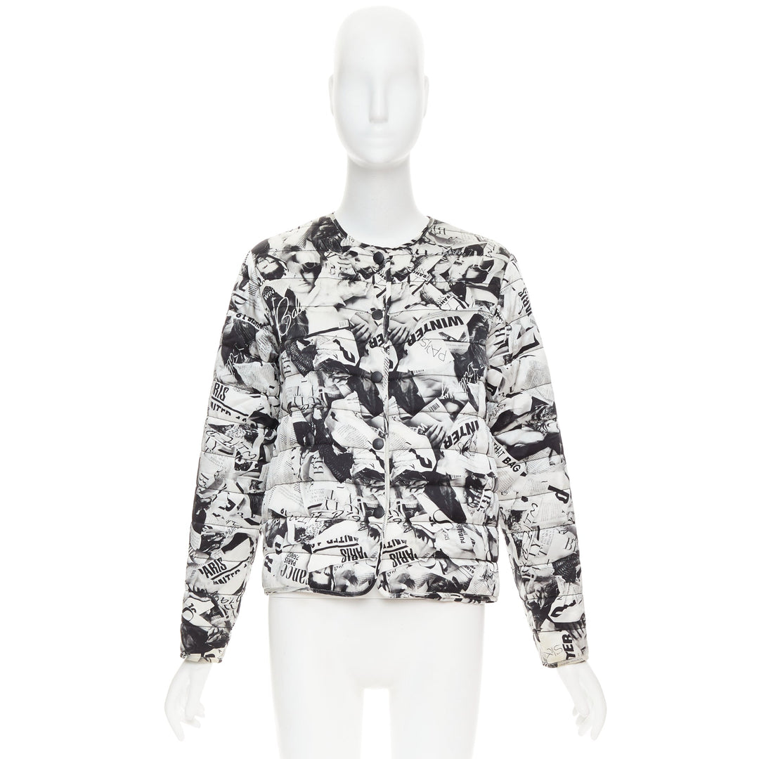 BALENCIAGA Demna 2019 black white magazine tabloid print padded coat FR34 XS