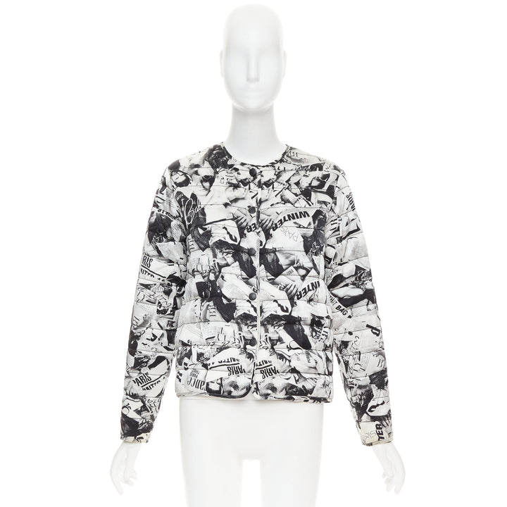 BALENCIAGA Demna 2019 black white magazine tabloid print padded coat FR34 XS
