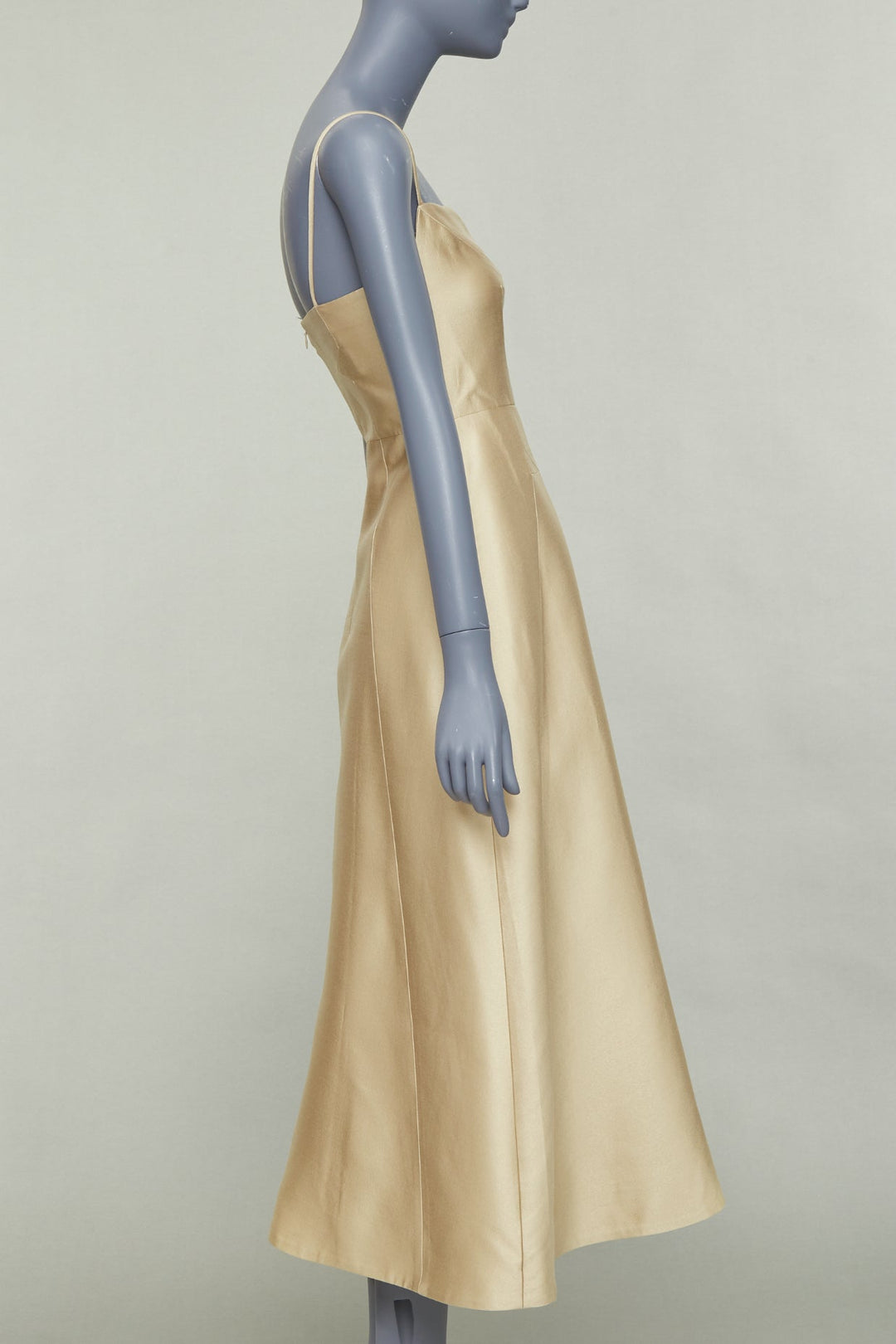 GABRIELA HEARST Herve champagne gold wool silk geometric dart dress IT36 XXS