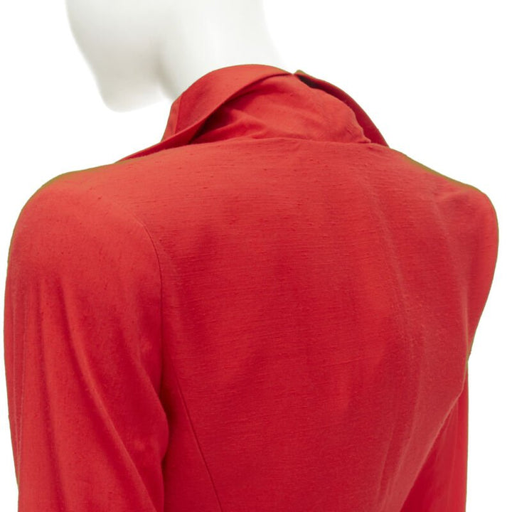 GARTEH PUGH red shoulder padded draped hem belted jacket IT38 XS