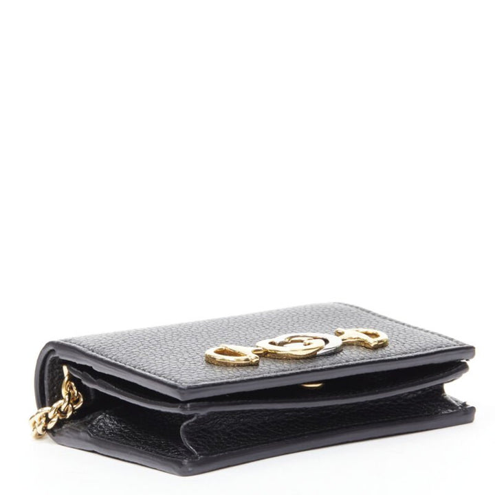 GUCCI 570660 Zumi black leather GG Horsebit bi-fold wallet on chain nano bag