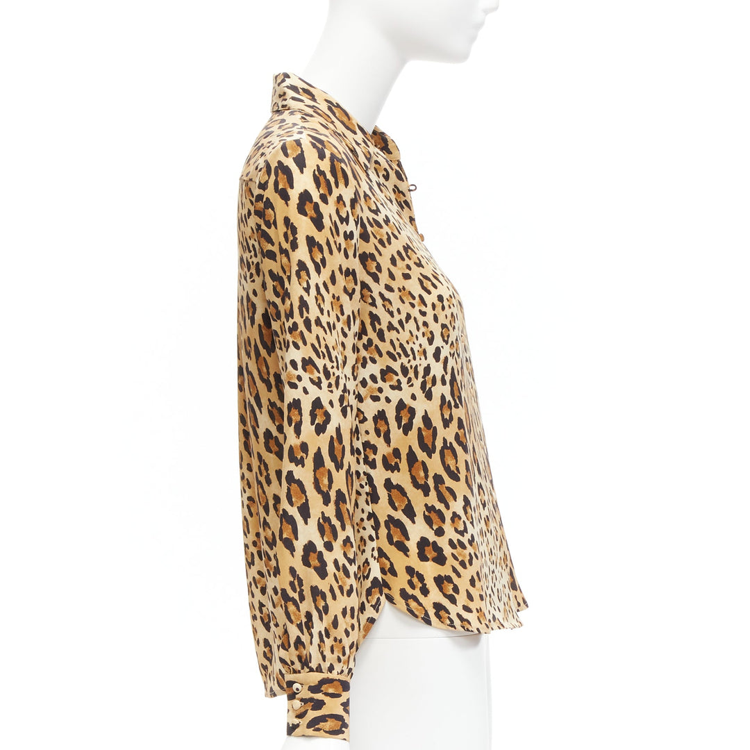FRAME 100% silk Camel Multi brown leopard print long sleeve shirt XS