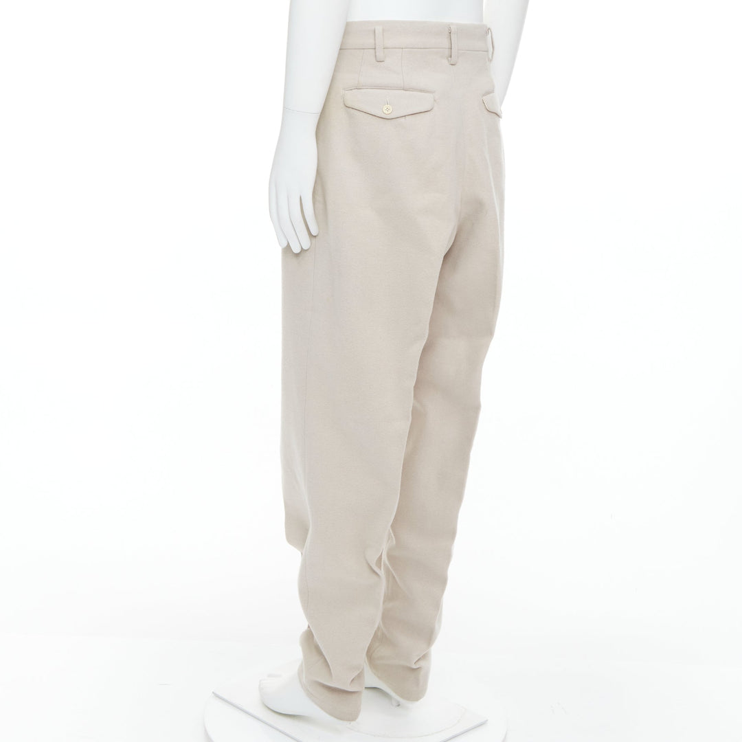 YOHJI YAMAMOTO light beige wool blend tapered 3D pleated pants L