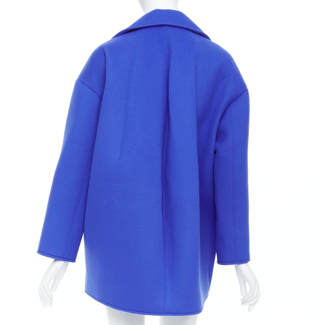 OSCAR DE LA RENTA 17F cobalt wool cotton cashmere blend boxy felt winter coat S