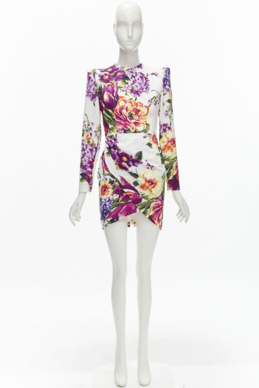 ALEX PERRY Anais white purple floral print open back wrap dress UK6 XS