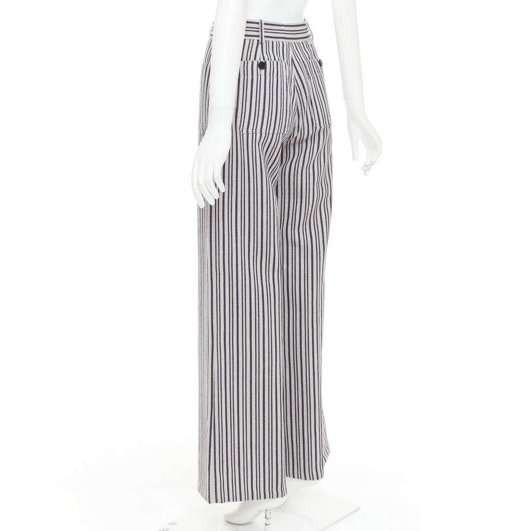 CHRISTIAN DIOR grey navy virgin wool high waisted striped wide leg pants FR36 S