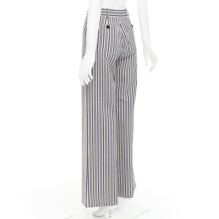 CHRISTIAN DIOR grey navy virgin wool high waisted striped wide leg pants FR36 S