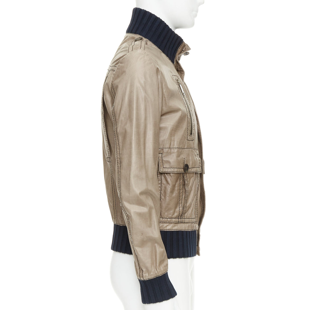 GUCCI Vintage Madonna brown coated leather flight bomber jacket IT48 M