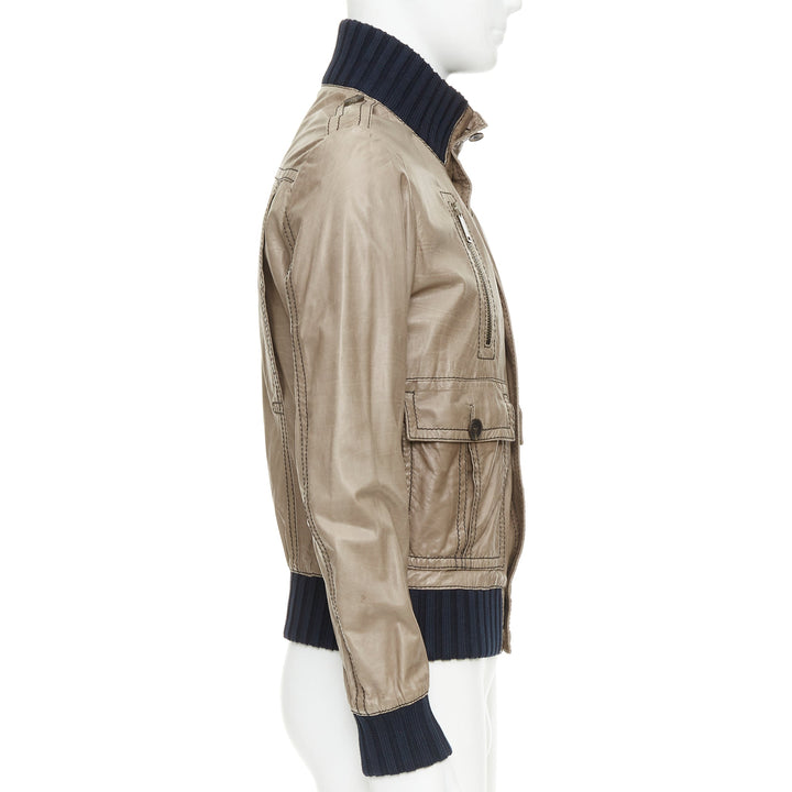 GUCCI Vintage Madonna brown coated leather flight bomber jacket IT48 M
