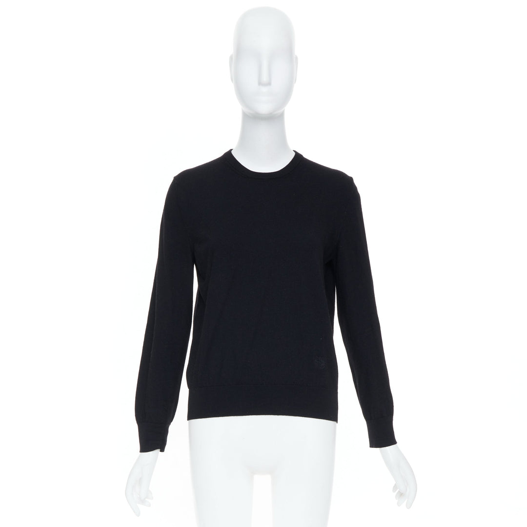 LOEWE JW Anderson black merino wool embroidered anagram logo knit crew sweater S