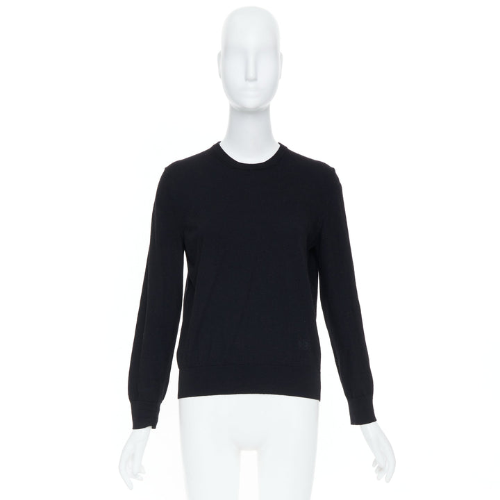 LOEWE JW Anderson black merino wool embroidered anagram logo knit crew sweater S