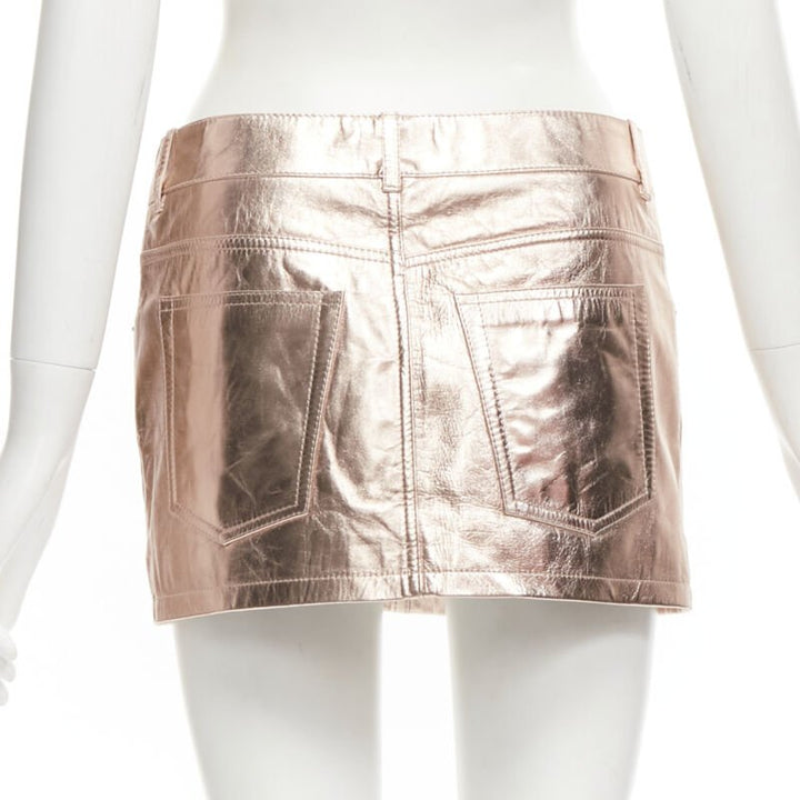SAINT LAURENT 2022 metallic copper genuine leather mini skirt FR36 S