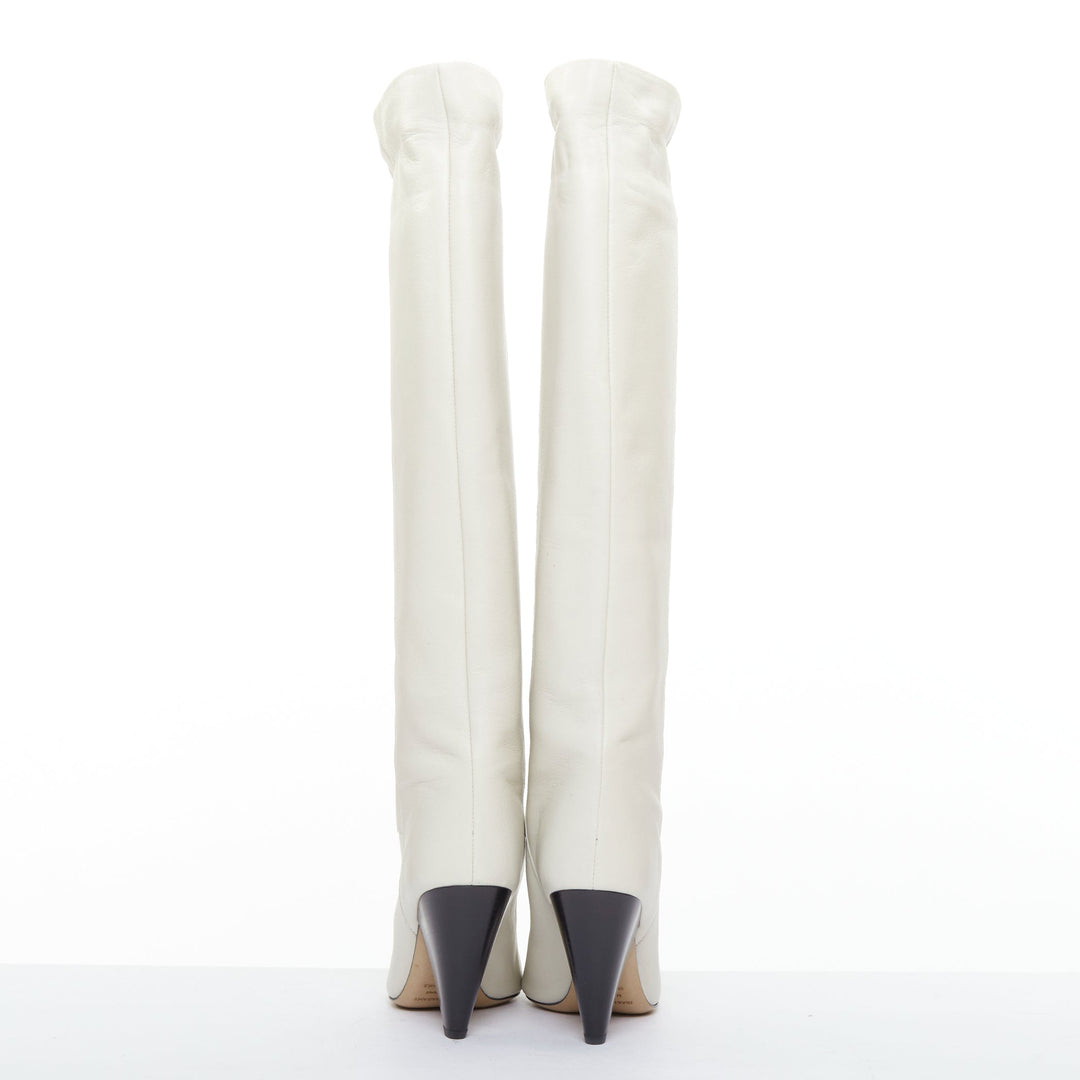 ISABEL MARANT Loens chalk beige lamb leather cone heel high boots EU37